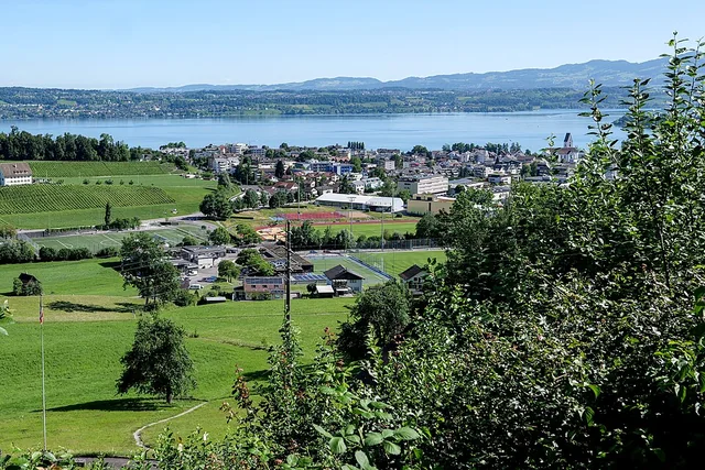 Veduta su Freienbach e sul Lago di Zurigo – rappresentazione sfocata