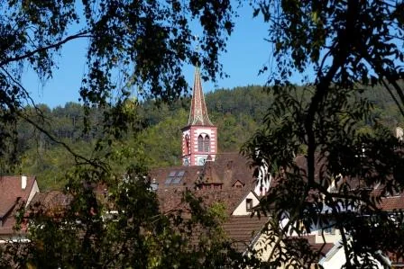 Veduta sui tetti di Liestal verso la chiesa cittadina – rappresentazione sfocata